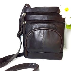 Vtg Brown Soft Leather Crossbody Bag🍂Multi Pocket Bag